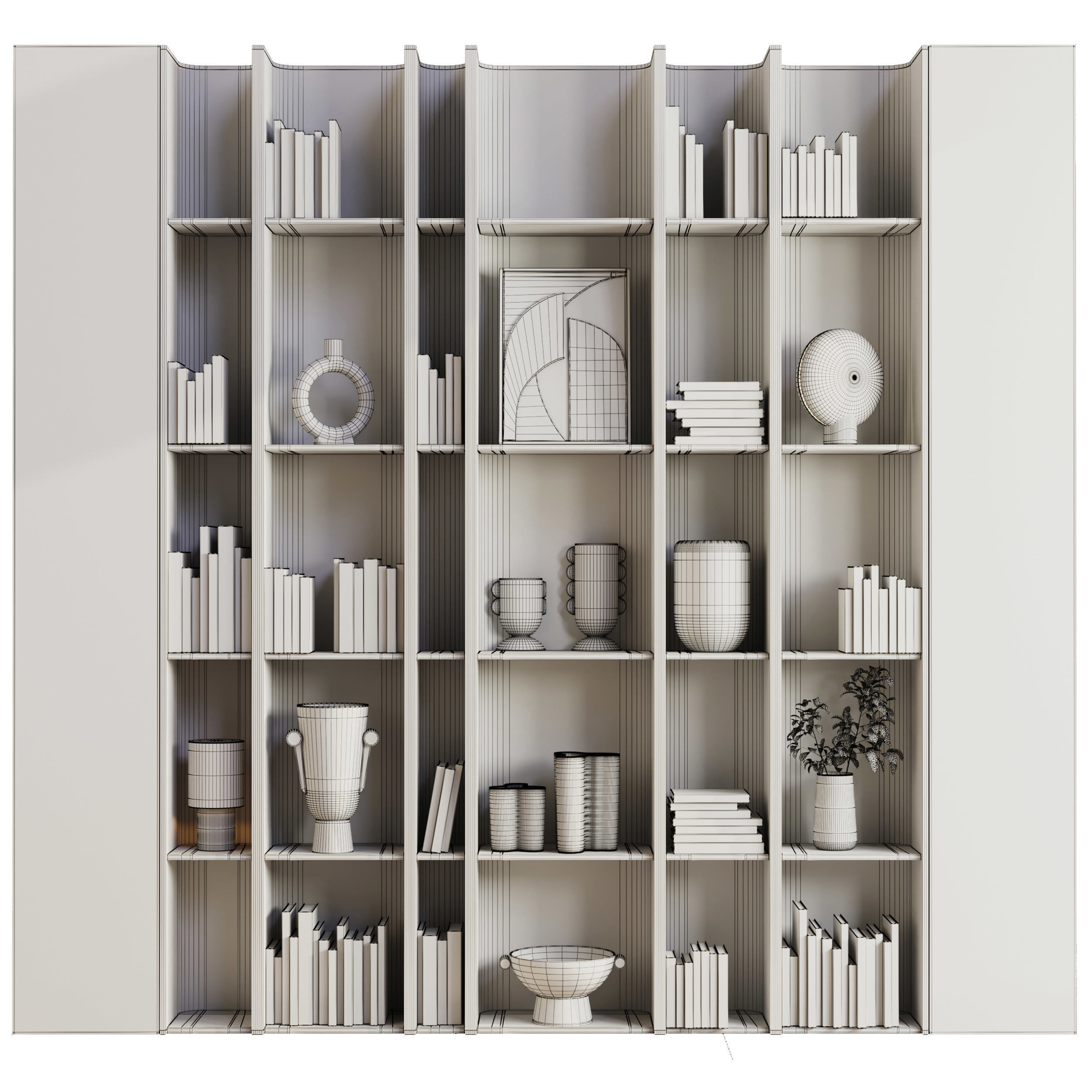 wooden Shelves Decorative With Plants and Book Low-poly 3D model_6