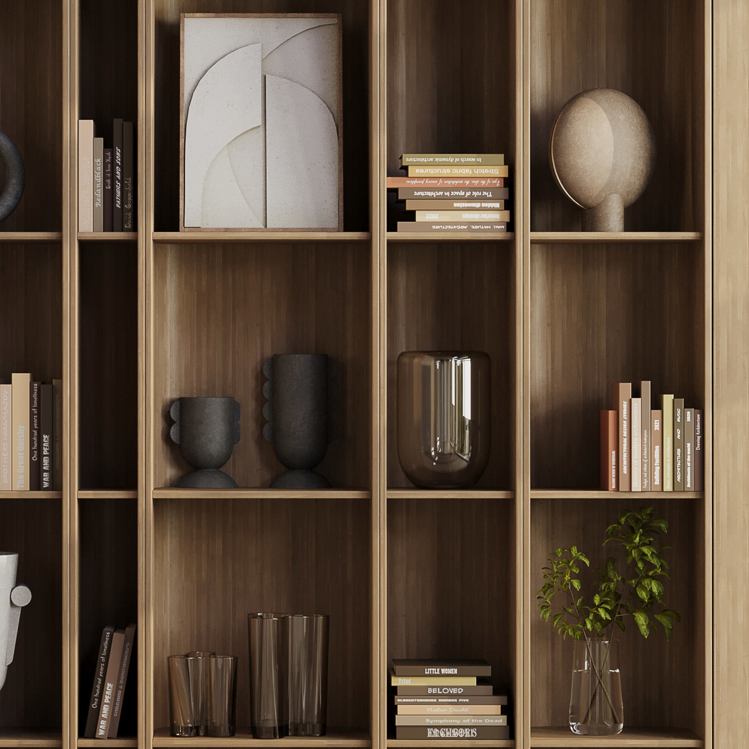 wooden Shelves Decorative With Plants and Book Low-poly 3D model_4