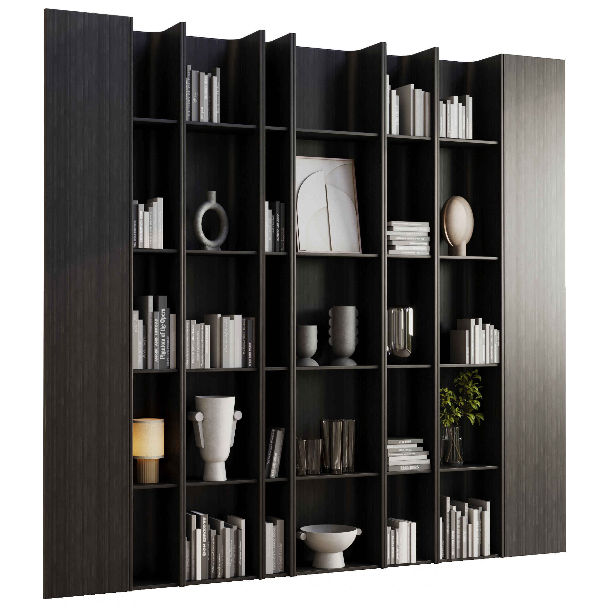 wooden Shelves Decorative With Plants and Book Low-poly 3D model_1