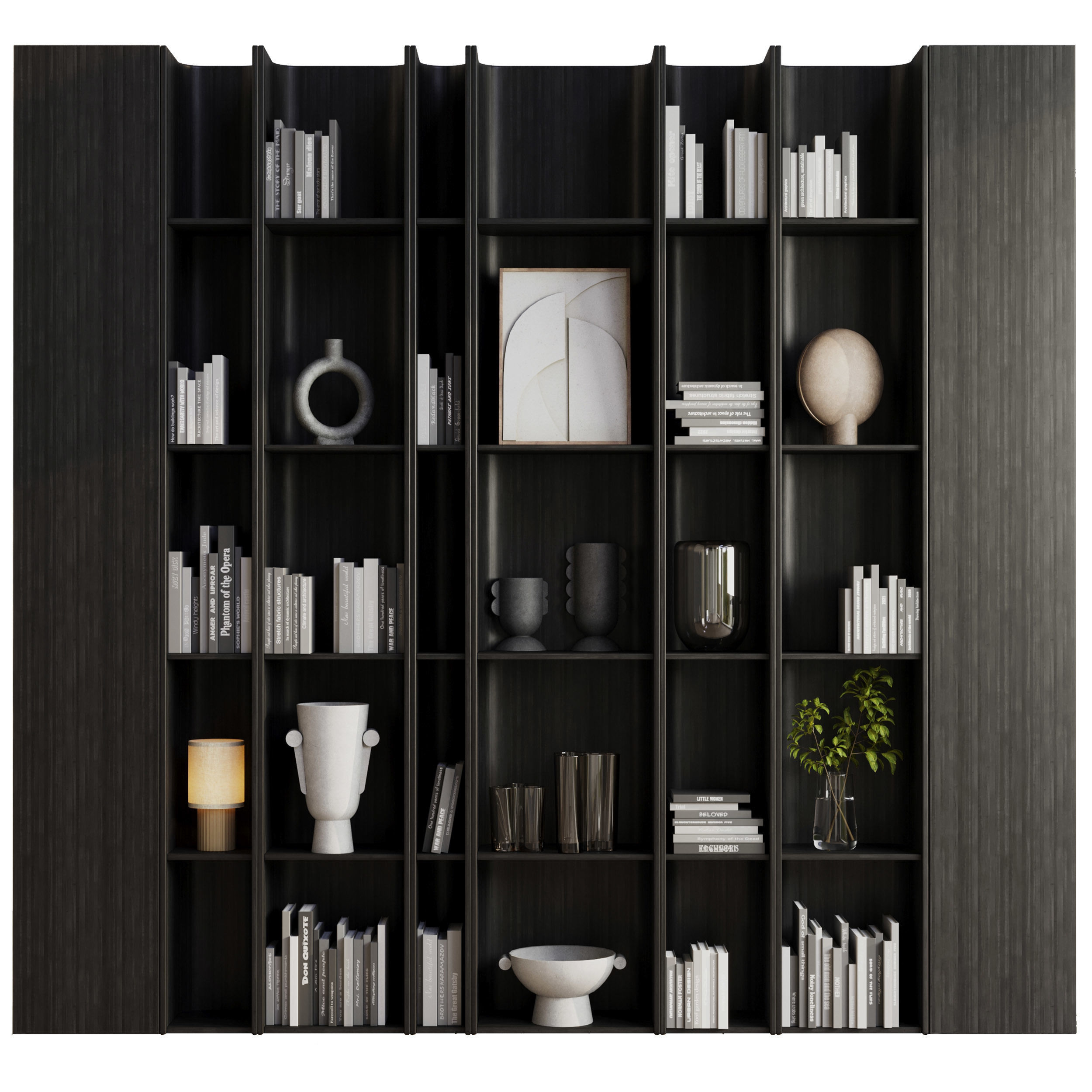 wooden Shelves Decorative With Plants and Book Low-poly 3D model_3