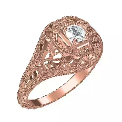 Single Stone Art Deco Filigree Engagement Ring