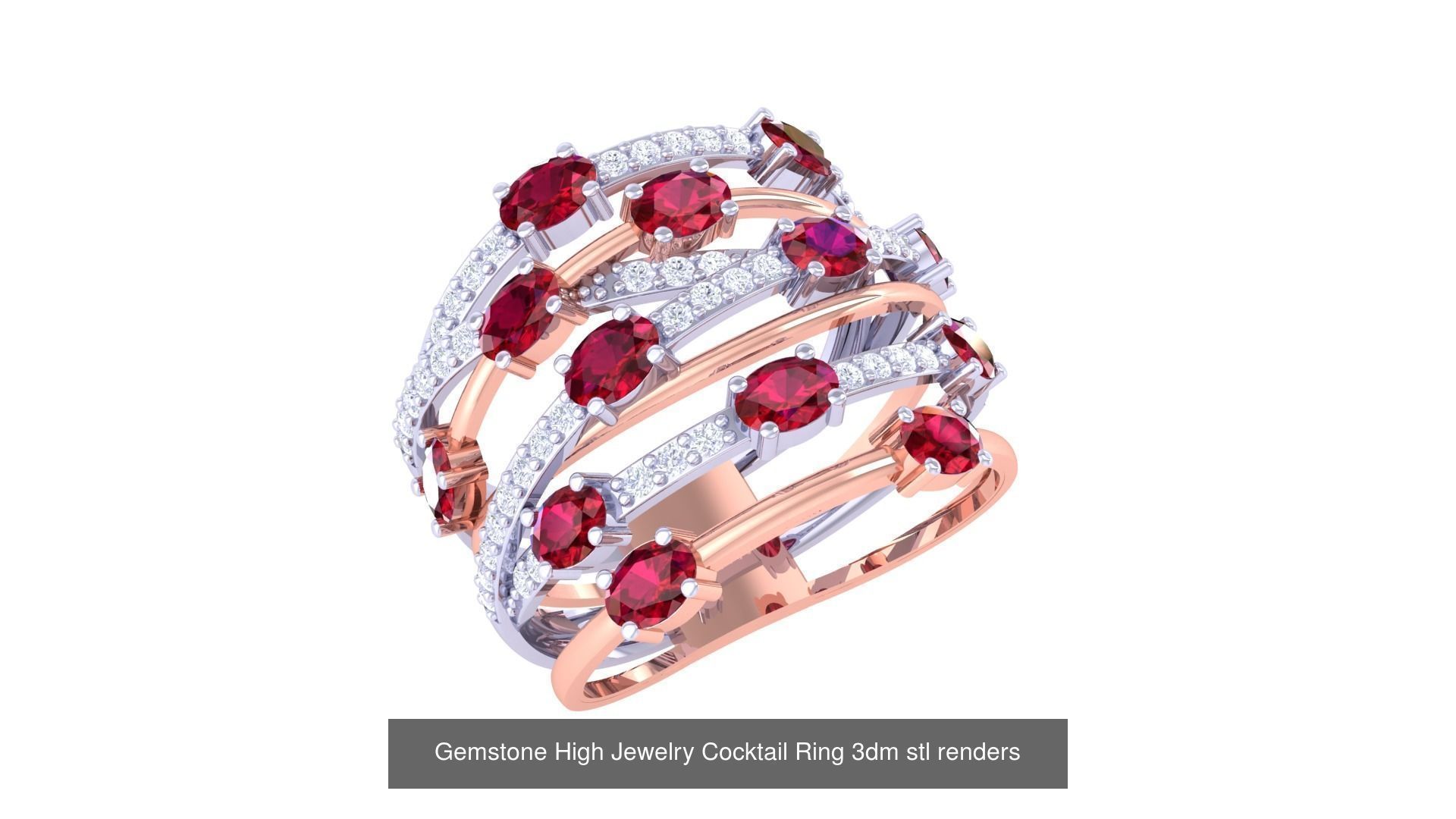 40 Flower Gemstone High Jewelry Cocktail Ring 3dm stl renders 3D Model Collection_18