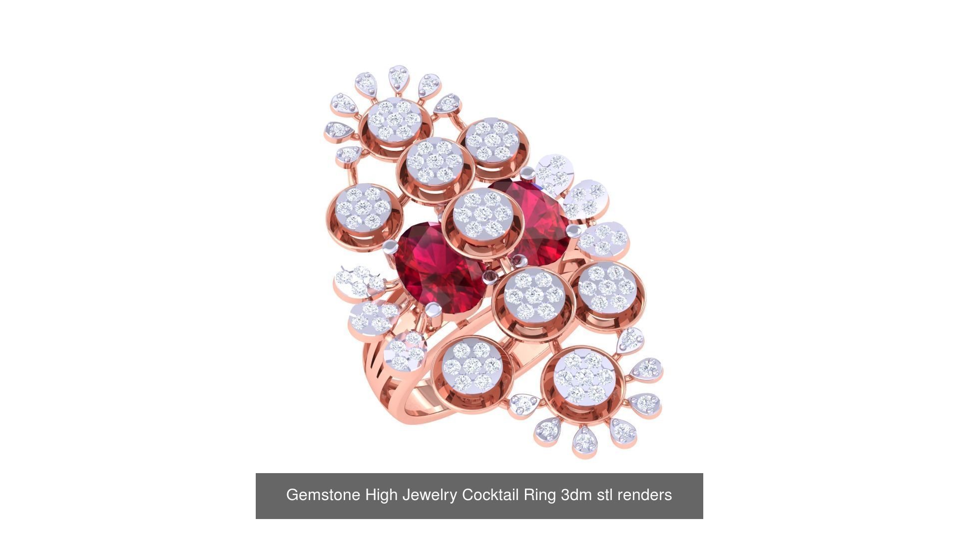 40 Flower Gemstone High Jewelry Cocktail Ring 3dm stl renders 3D Model Collection_33