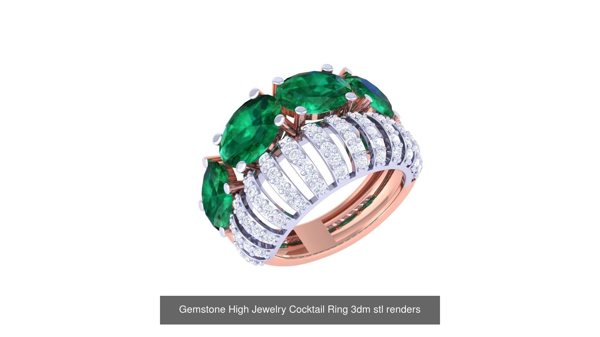 40 Flower Gemstone High Jewelry Cocktail Ring 3dm stl renders 3D Model Collection_36