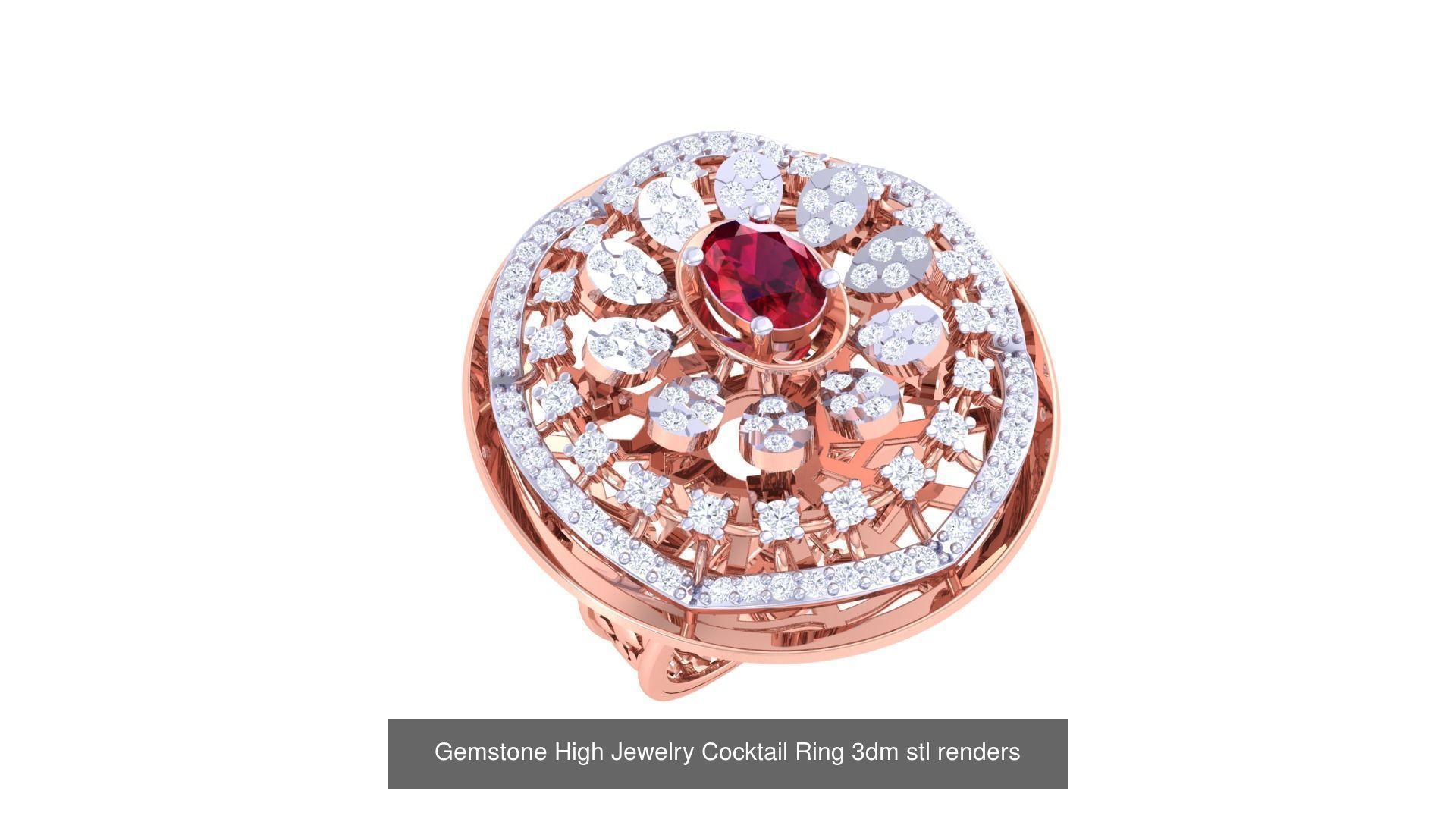 40 Flower Gemstone High Jewelry Cocktail Ring 3dm stl renders 3D Model Collection_21