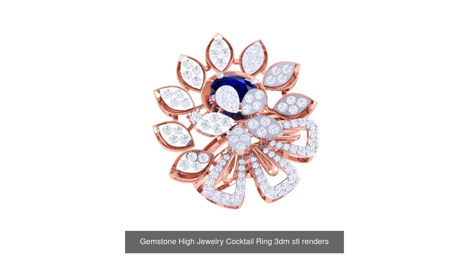 40 Flower Gemstone High Jewelry Cocktail Ring 3dm stl renders 3D Model Collection_11