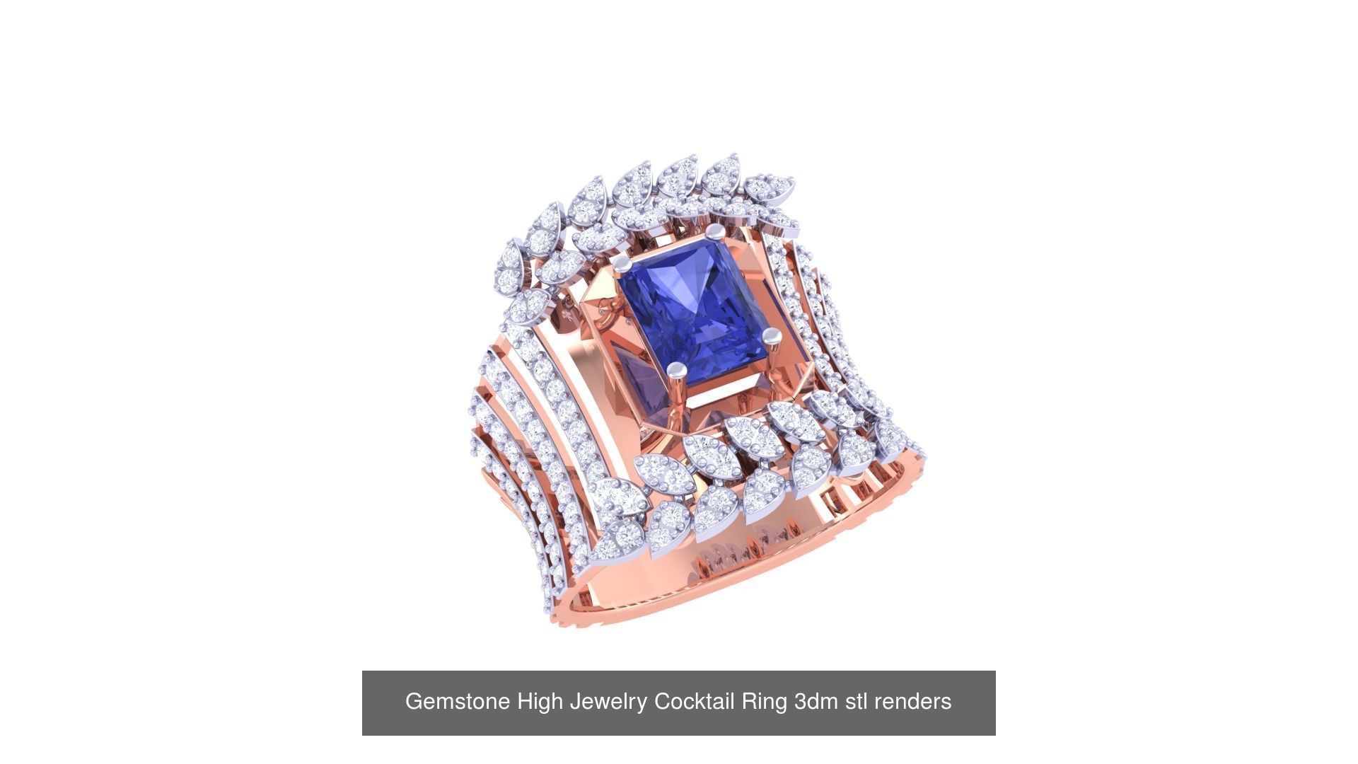 40 Flower Gemstone High Jewelry Cocktail Ring 3dm stl renders 3D Model Collection_35