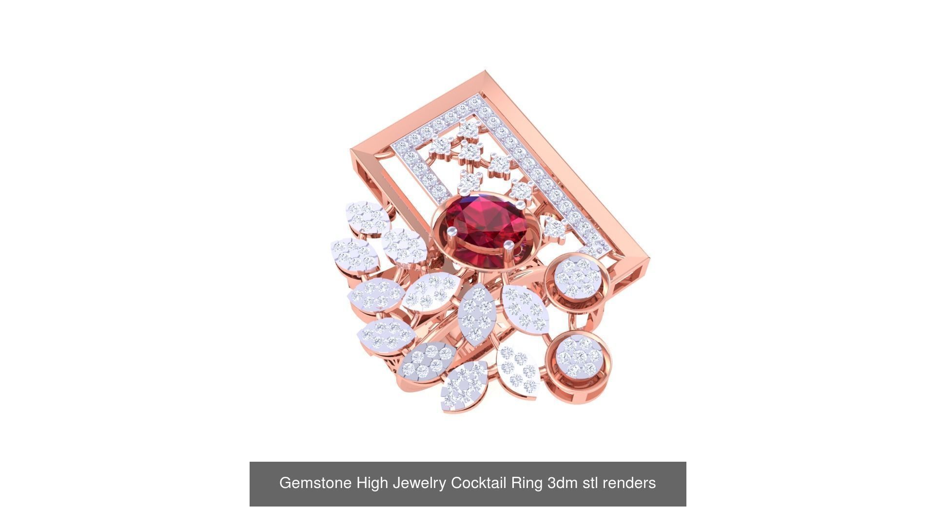 40 Flower Gemstone High Jewelry Cocktail Ring 3dm stl renders 3D Model Collection_29