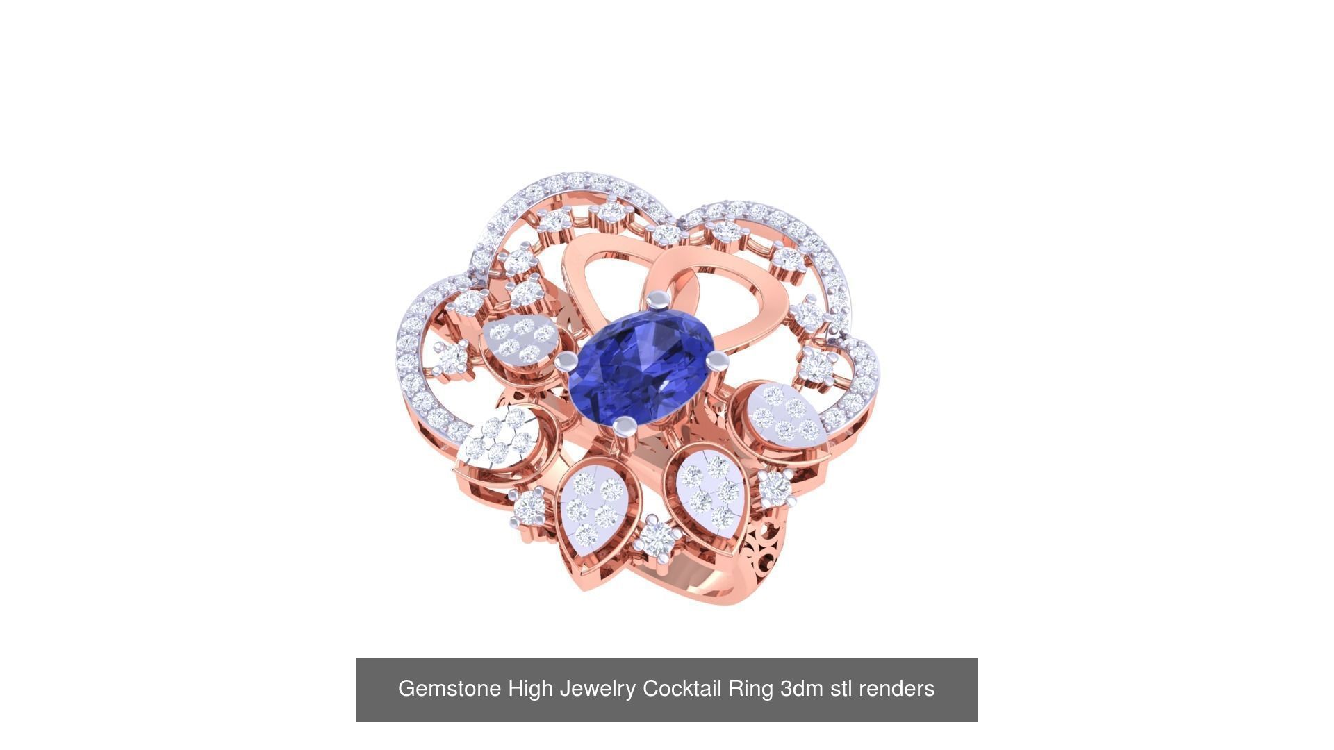40 Flower Gemstone High Jewelry Cocktail Ring 3dm stl renders 3D Model Collection_28