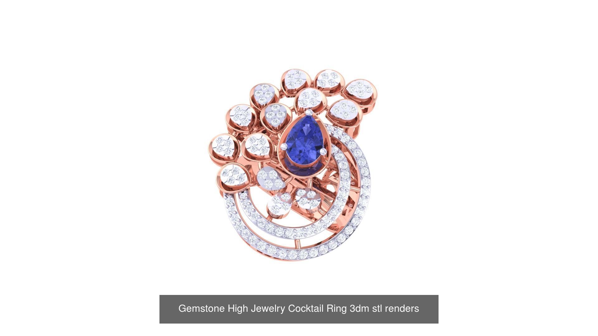 40 Flower Gemstone High Jewelry Cocktail Ring 3dm stl renders 3D Model Collection_34
