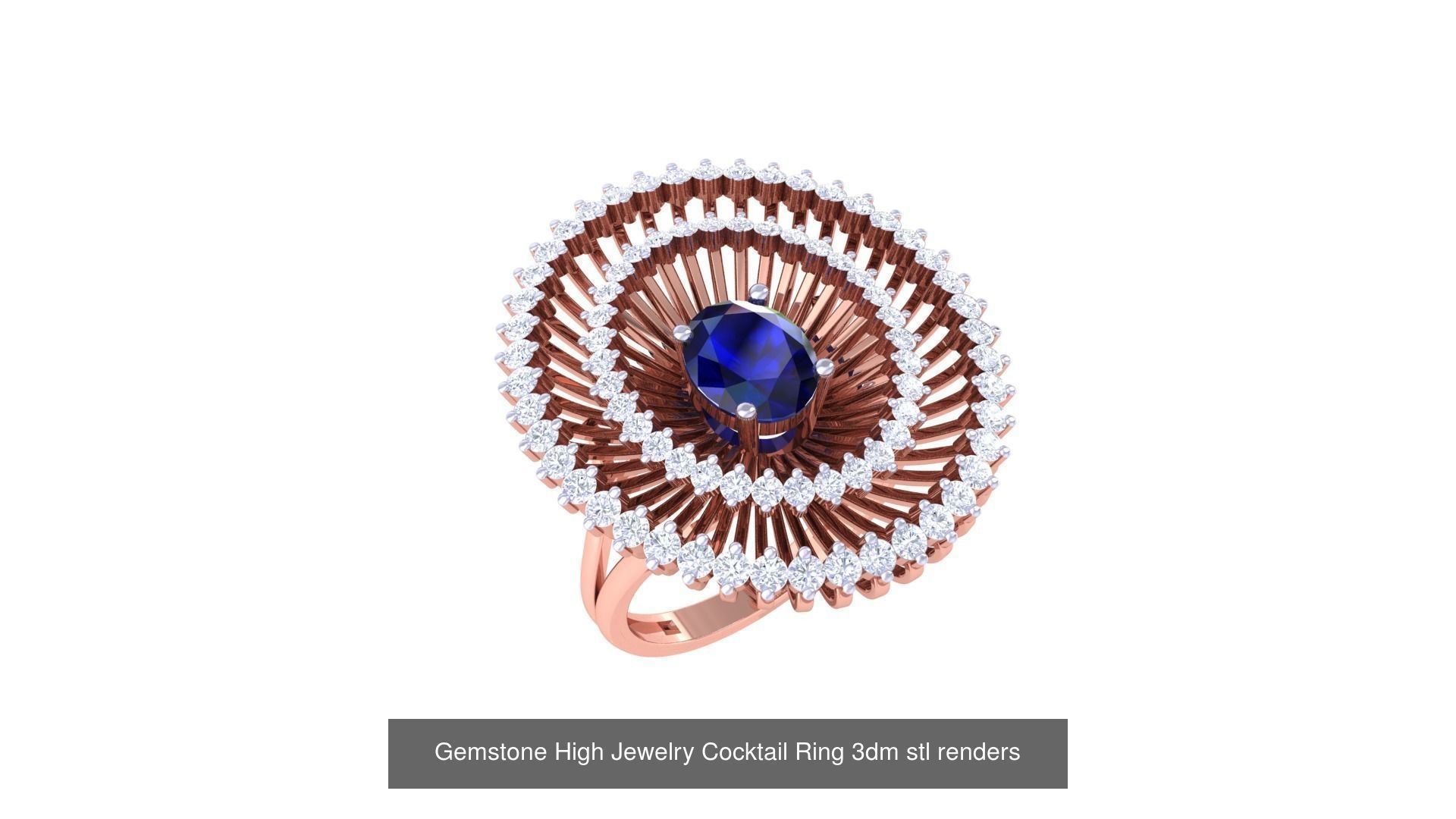40 Flower Gemstone High Jewelry Cocktail Ring 3dm stl renders 3D Model Collection_41