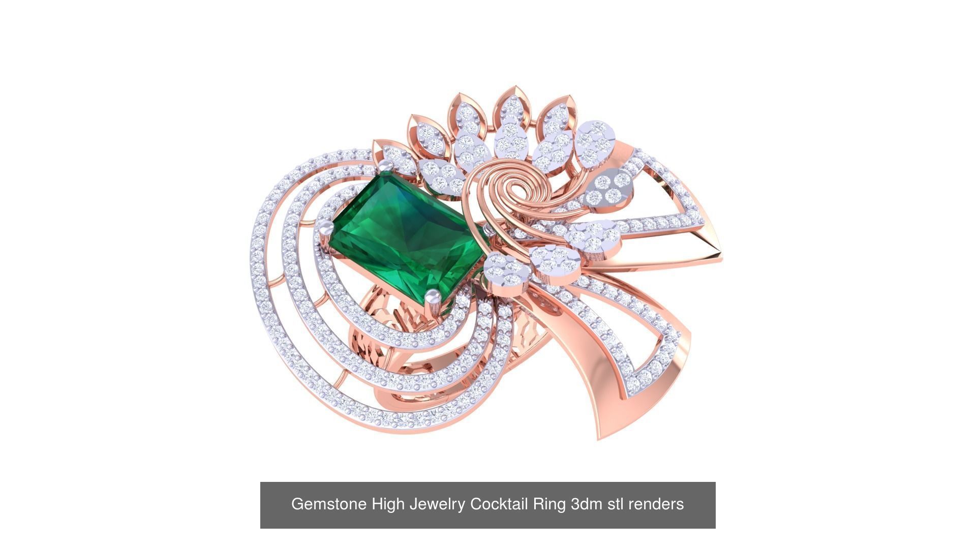 40 Flower Gemstone High Jewelry Cocktail Ring 3dm stl renders 3D Model Collection_23
