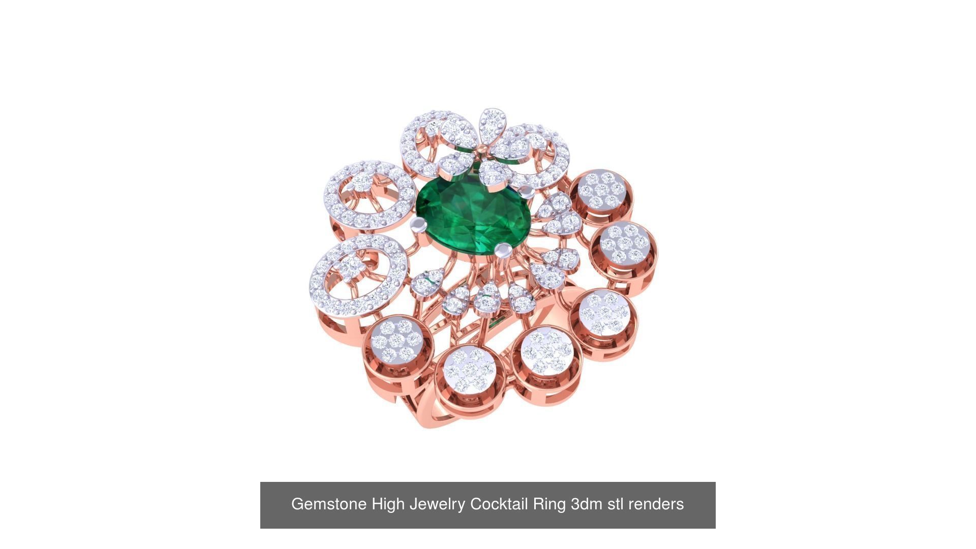 40 Flower Gemstone High Jewelry Cocktail Ring 3dm stl renders 3D Model Collection_13