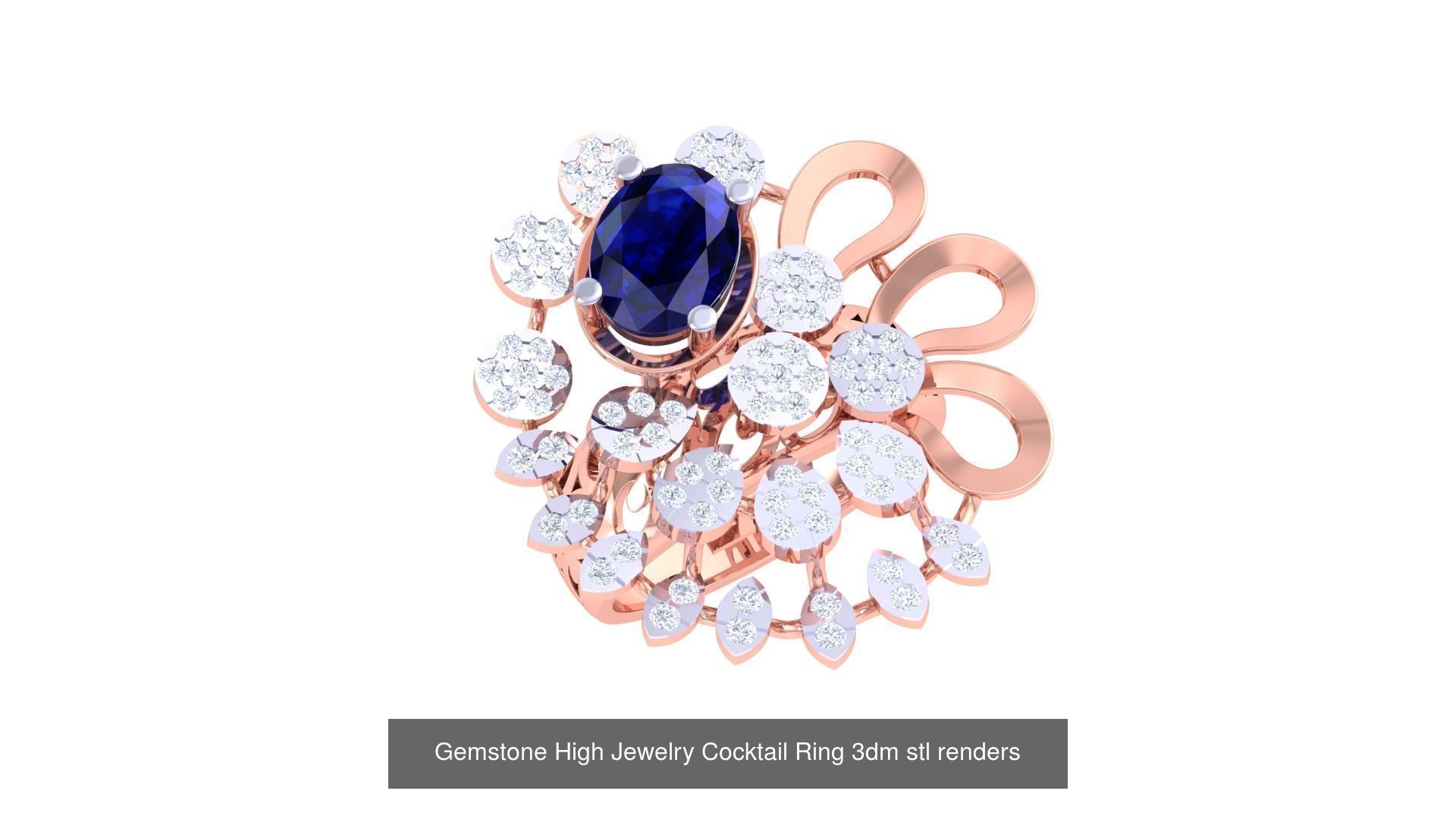 40 Flower Gemstone High Jewelry Cocktail Ring 3dm stl renders 3D Model Collection_5