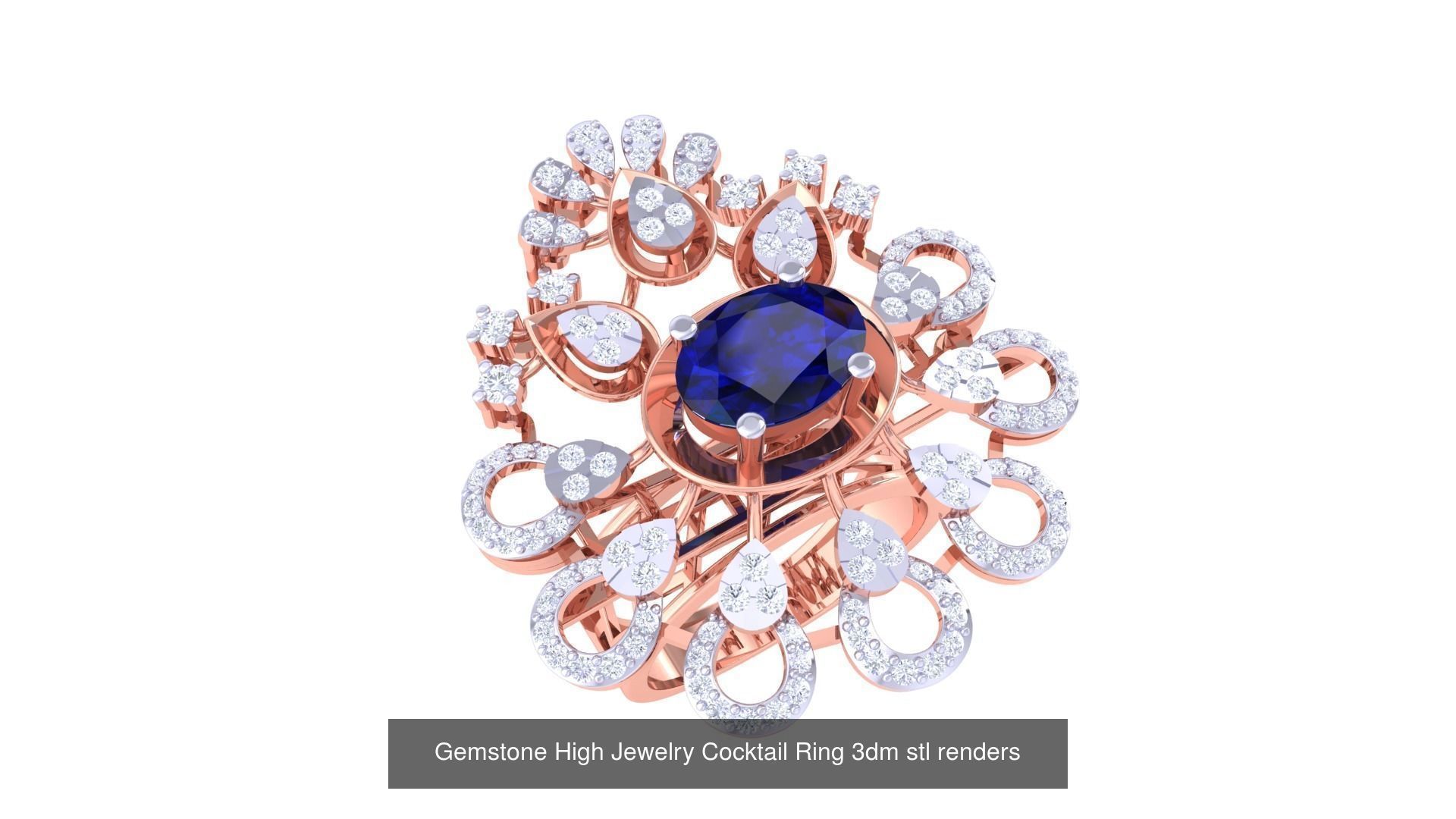 40 Flower Gemstone High Jewelry Cocktail Ring 3dm stl renders 3D Model Collection_10
