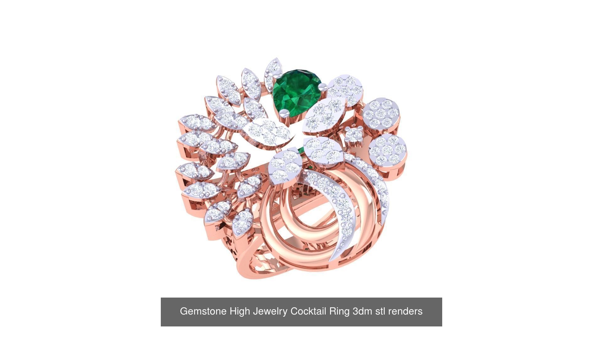 40 Flower Gemstone High Jewelry Cocktail Ring 3dm stl renders 3D Model Collection_42