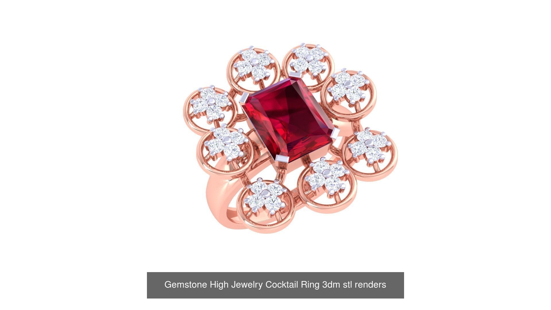 40 Flower Gemstone High Jewelry Cocktail Ring 3dm stl renders 3D Model Collection_20