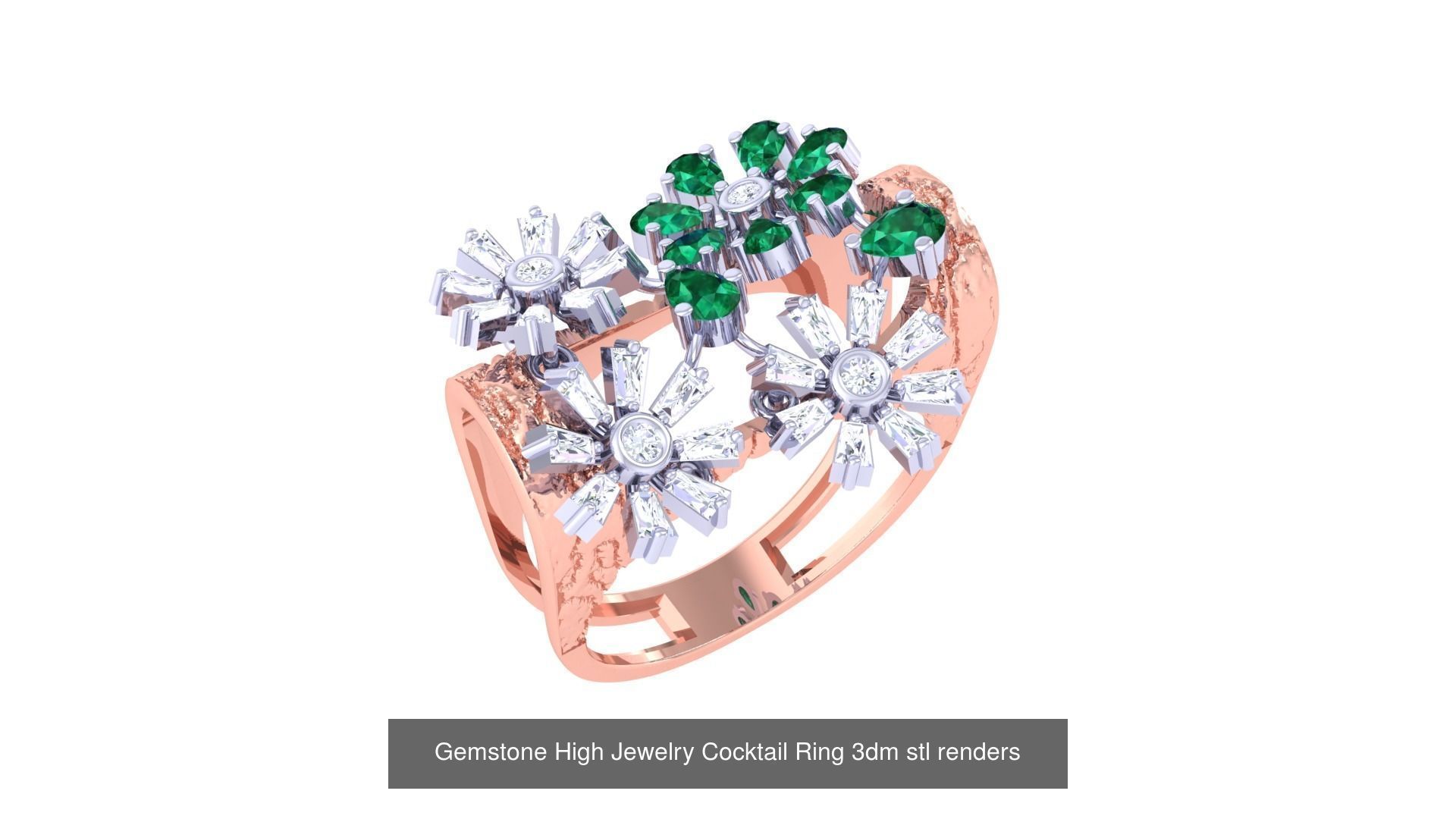 40 Flower Gemstone High Jewelry Cocktail Ring 3dm stl renders 3D Model Collection_16