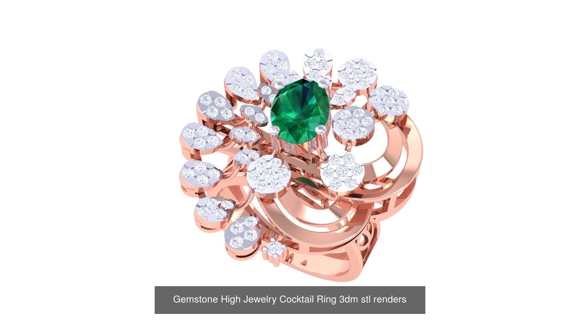 40 Flower Gemstone High Jewelry Cocktail Ring 3dm stl renders 3D Model Collection_32