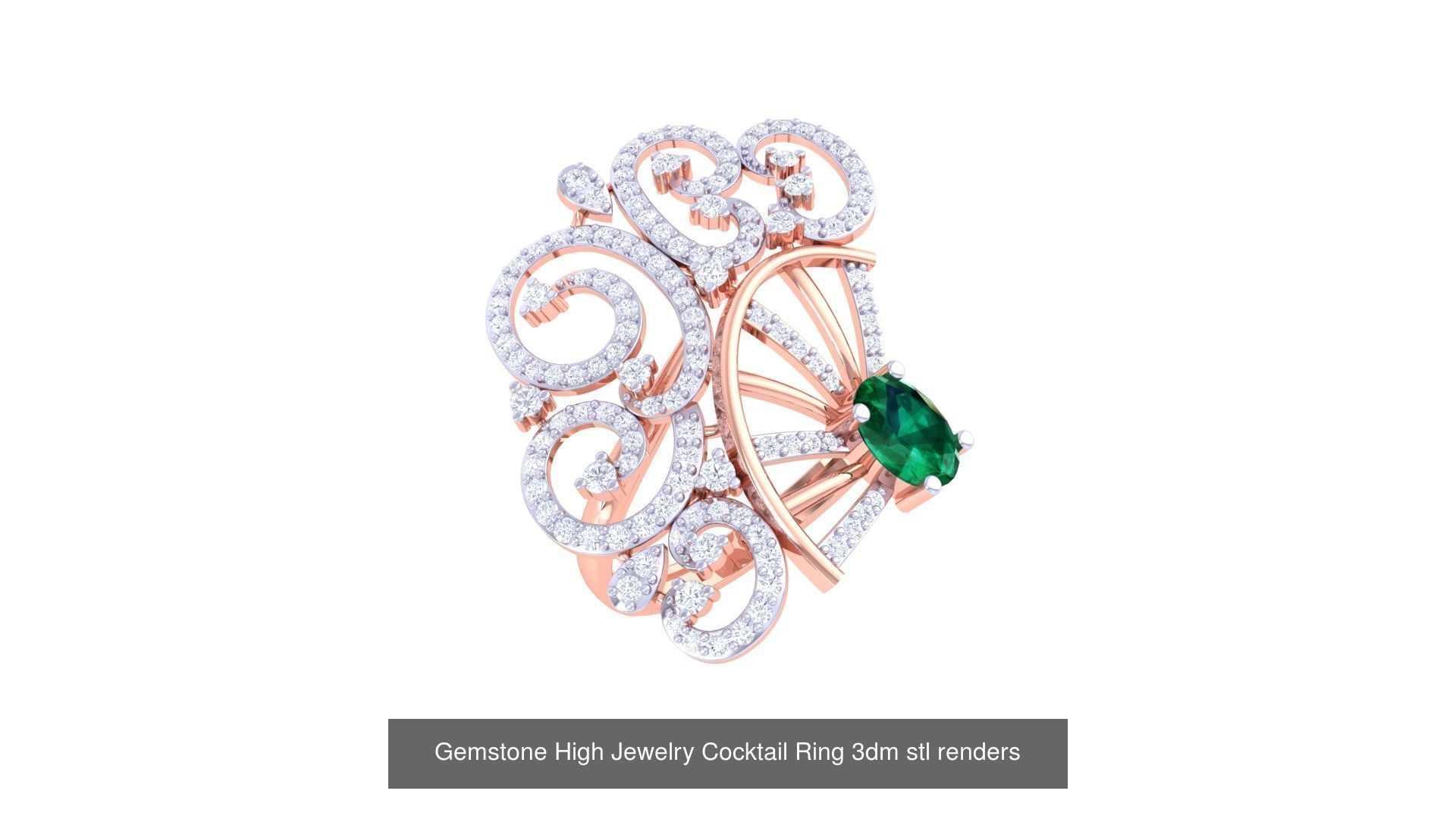 40 Flower Gemstone High Jewelry Cocktail Ring 3dm stl renders 3D Model Collection_19