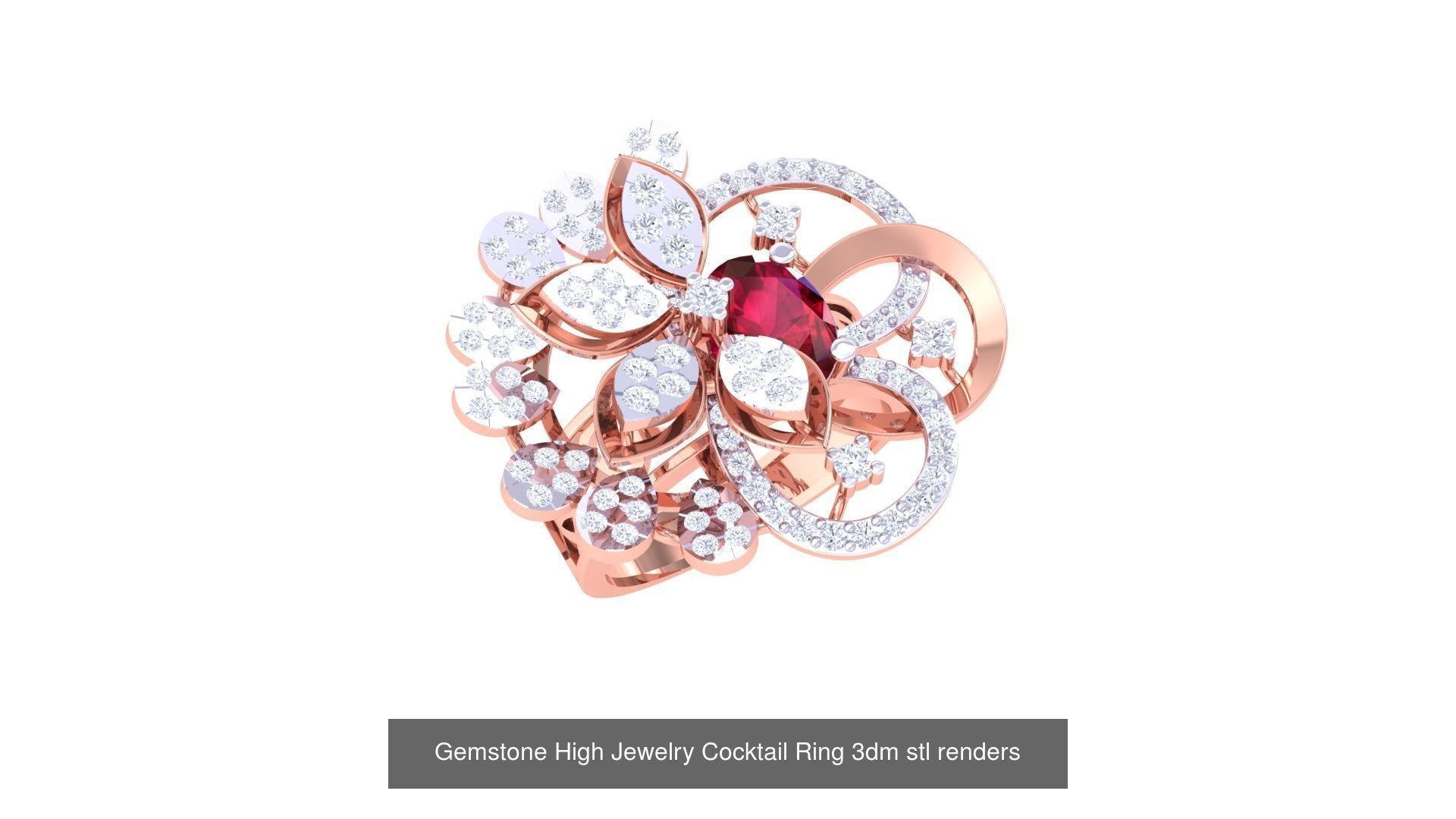 40 Flower Gemstone High Jewelry Cocktail Ring 3dm stl renders 3D Model Collection_9