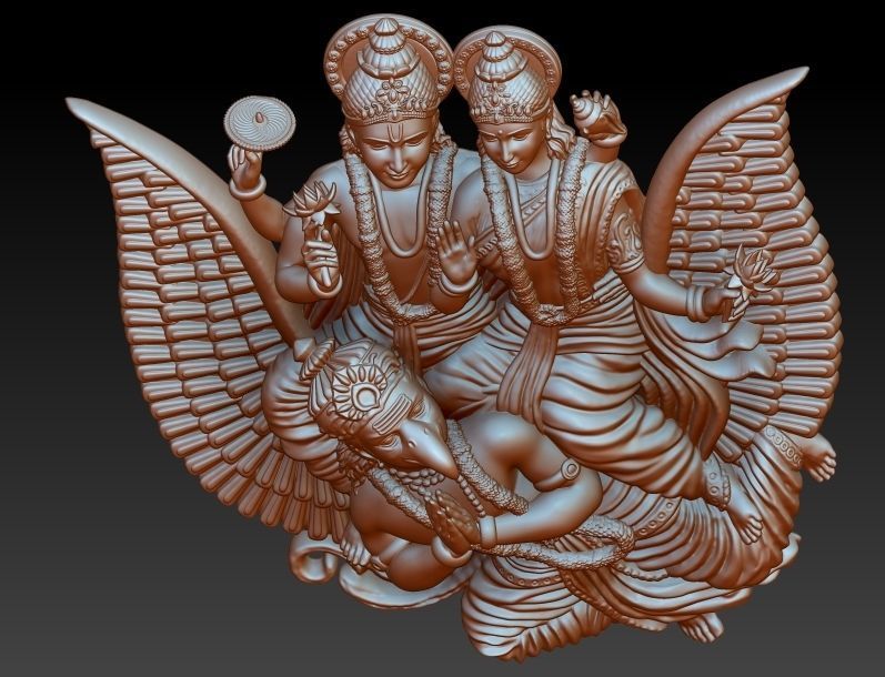 Vishnu Laxmi Garud Pendant 3D print model_4