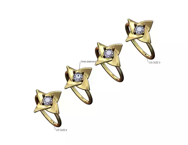 Soliraire 5mm diamond twisted leaves flower band US sizes 6to9