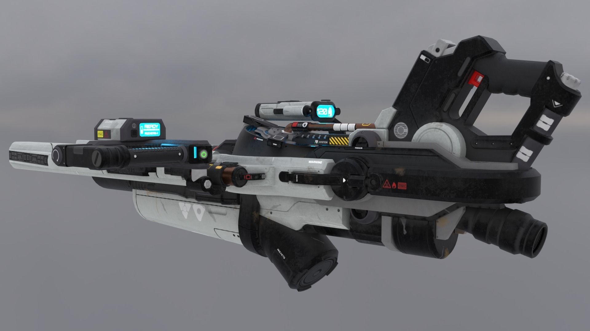 Sci-Fi Heavy Rocket Launcher or Cannon Low-poly 3D model_3