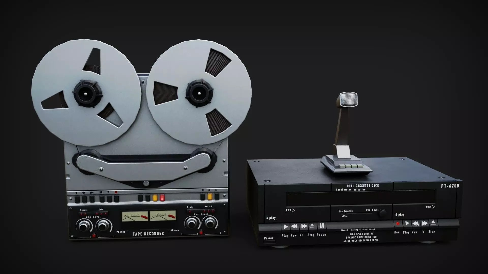 Tape and Deck recorder Low-poly 3D model