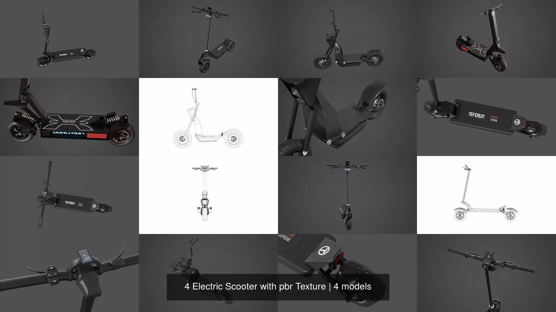 4 Electric Scooter with pbr Texture 3D Model Collection_1