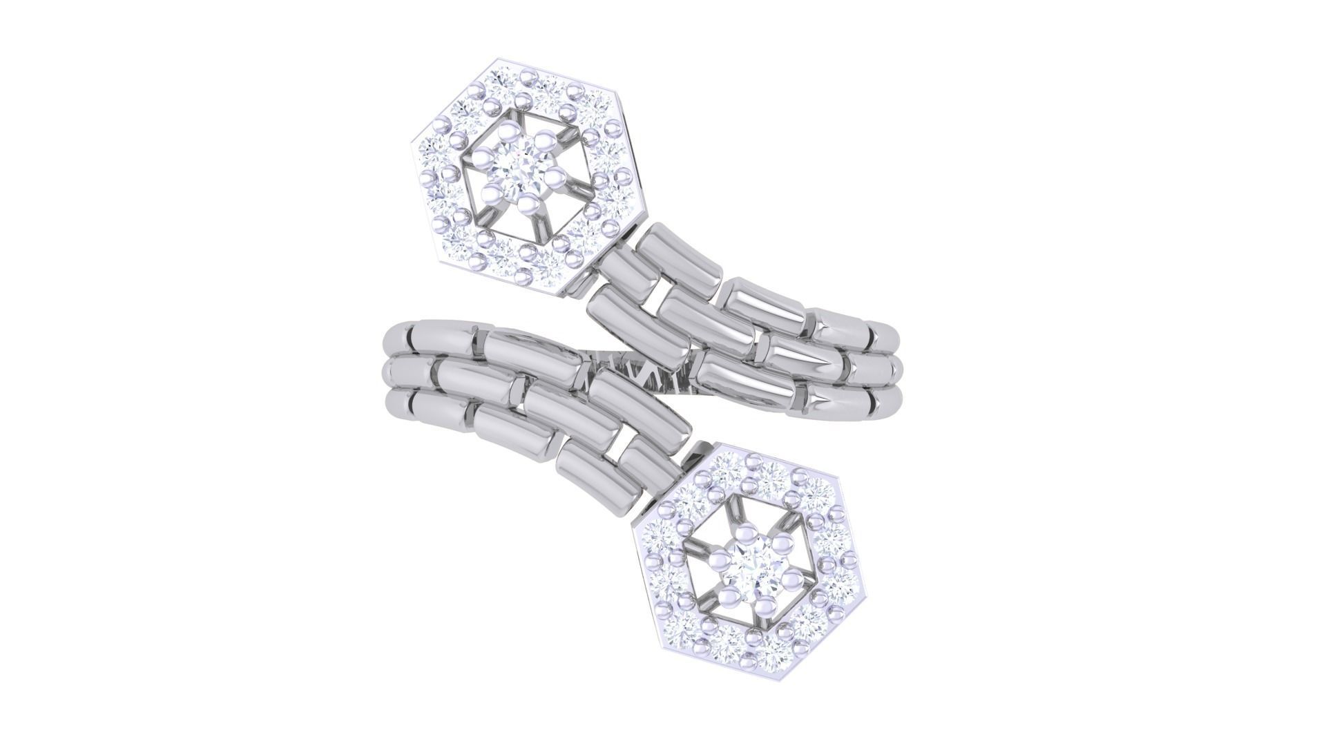 Bricks Bi-Head High Jewelry Cocktail Ring 3dm stl obj mtl glb 3D print model_8