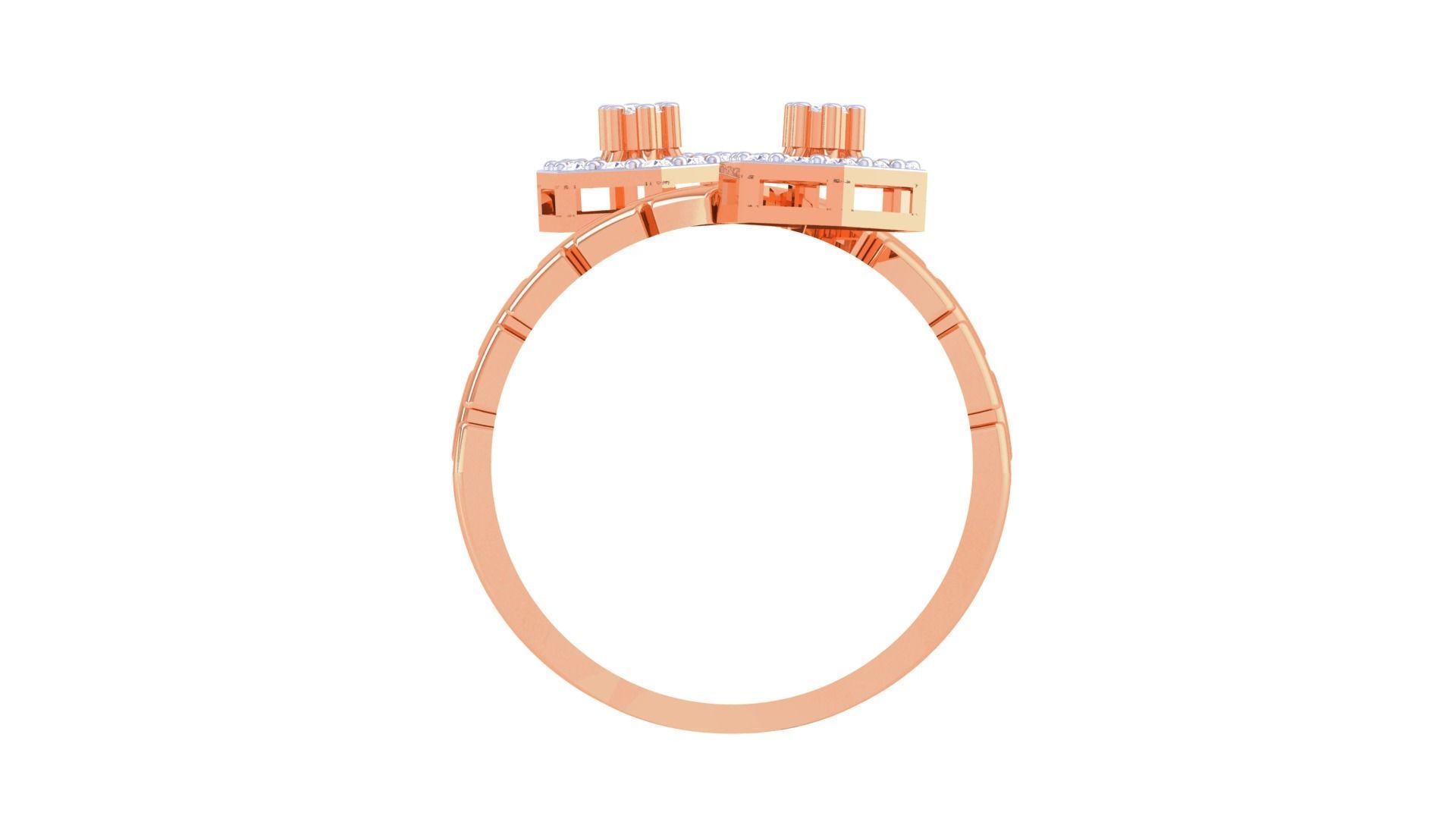 Bricks Bi-Head High Jewelry Cocktail Ring 3dm stl obj mtl glb 3D print model_10