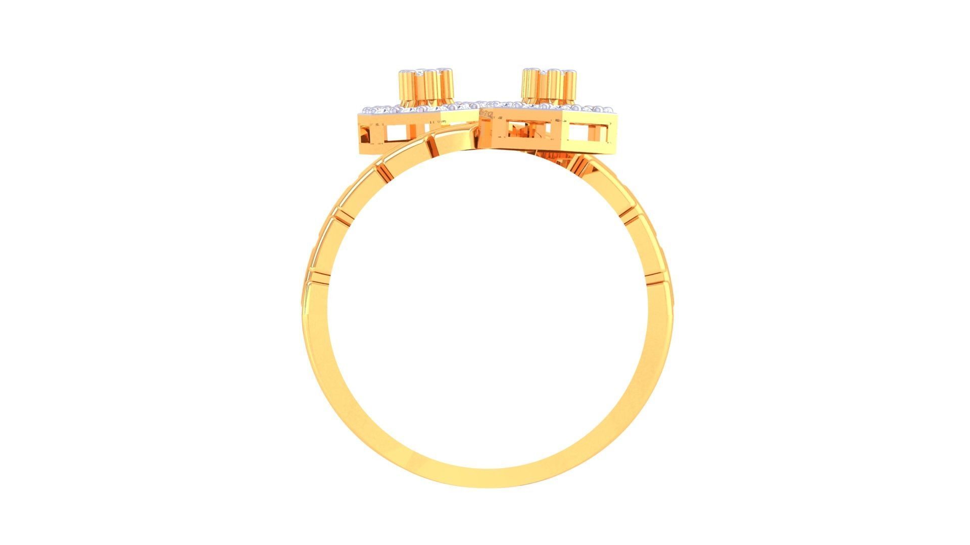 Bricks Bi-Head High Jewelry Cocktail Ring 3dm stl obj mtl glb 3D print model_11