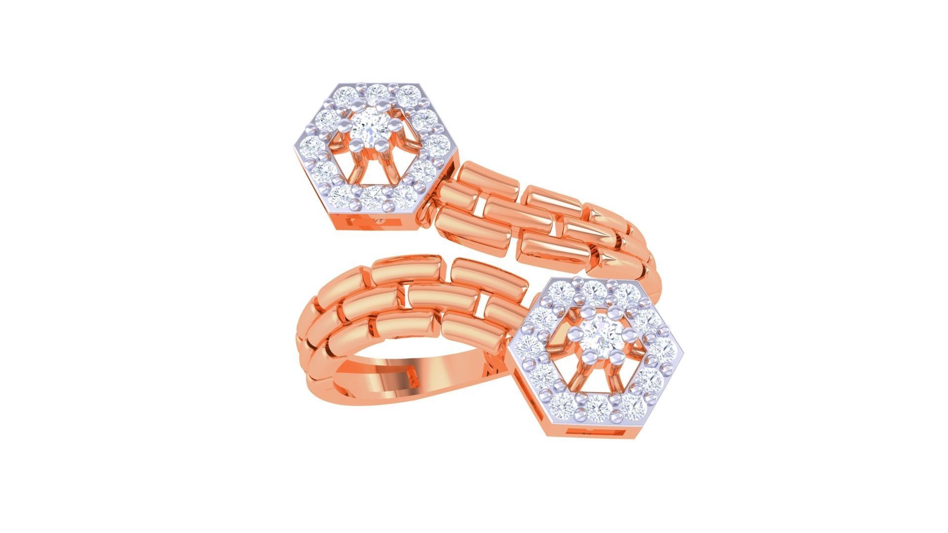 Bricks Bi-Head High Jewelry Cocktail Ring 3dm stl obj mtl glb 3D print model_6