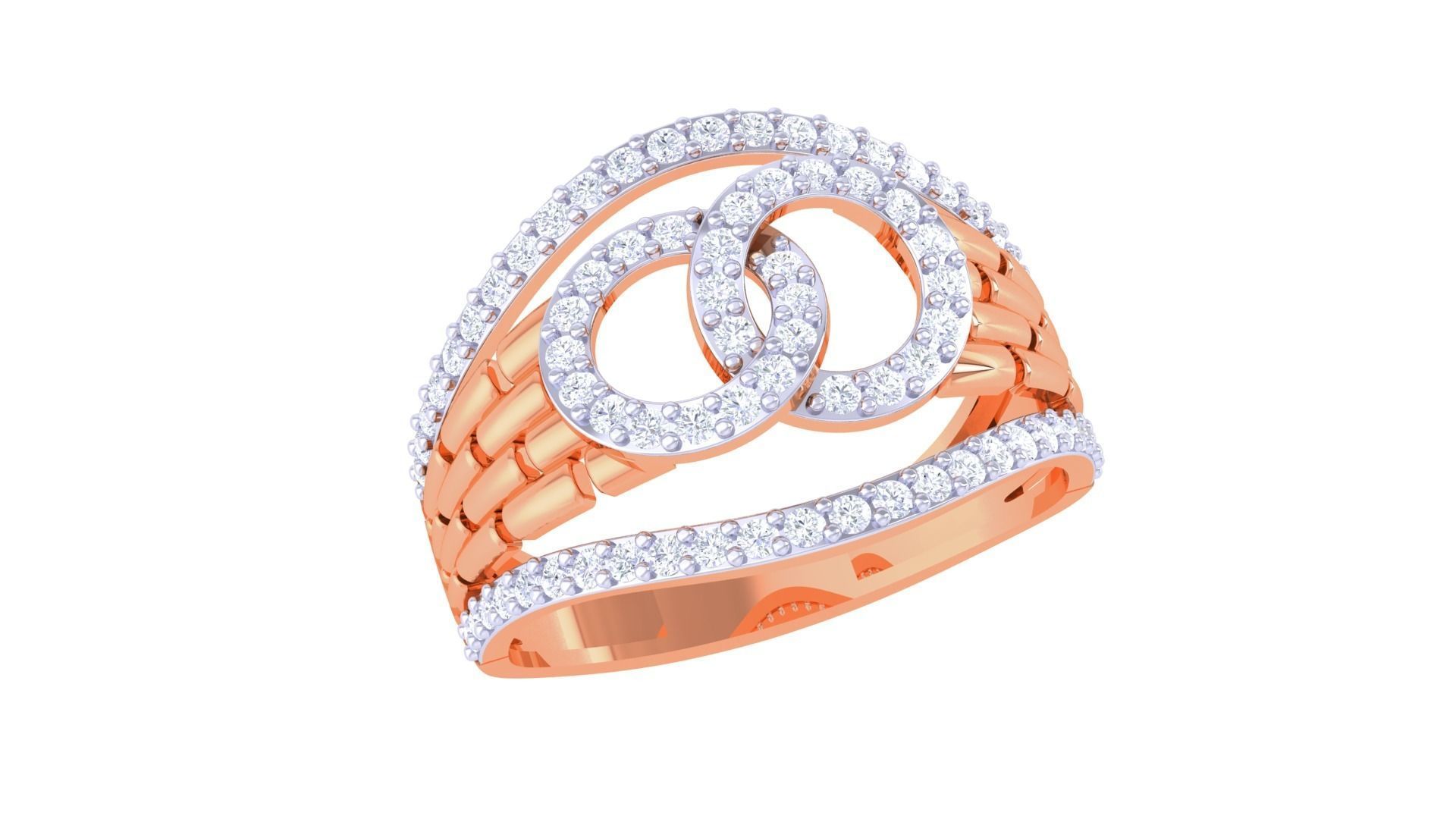 Bricks and Chain Link High Jewelry Cocktail Ring 3dm stl obj 3D print model_6