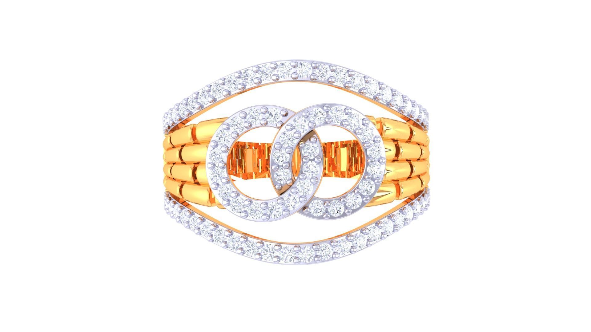 Bricks and Chain Link High Jewelry Cocktail Ring 3dm stl obj 3D print model_7