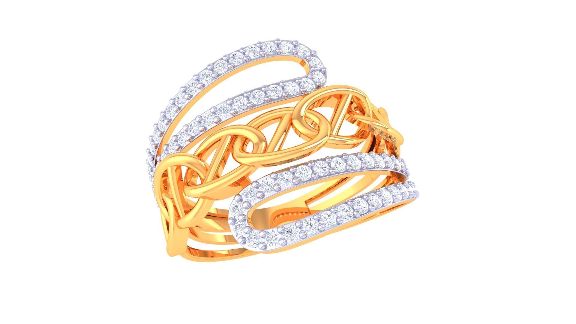 Chain Link High Jewelry Cocktail Ring 3dm stl obj mtl glb gltf 3D print model_2