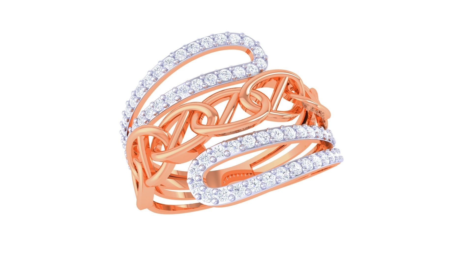 Chain Link High Jewelry Cocktail Ring 3dm stl obj mtl glb gltf 3D print model_3