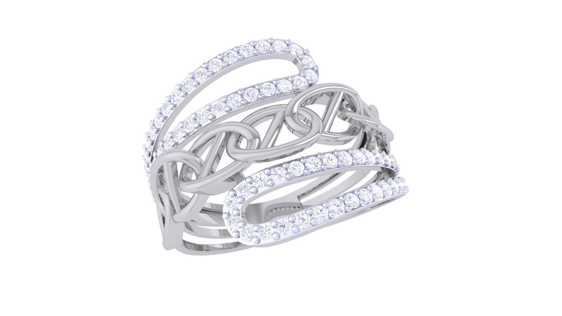 Chain Link High Jewelry Cocktail Ring 3dm stl obj mtl glb gltf 3D print model_1