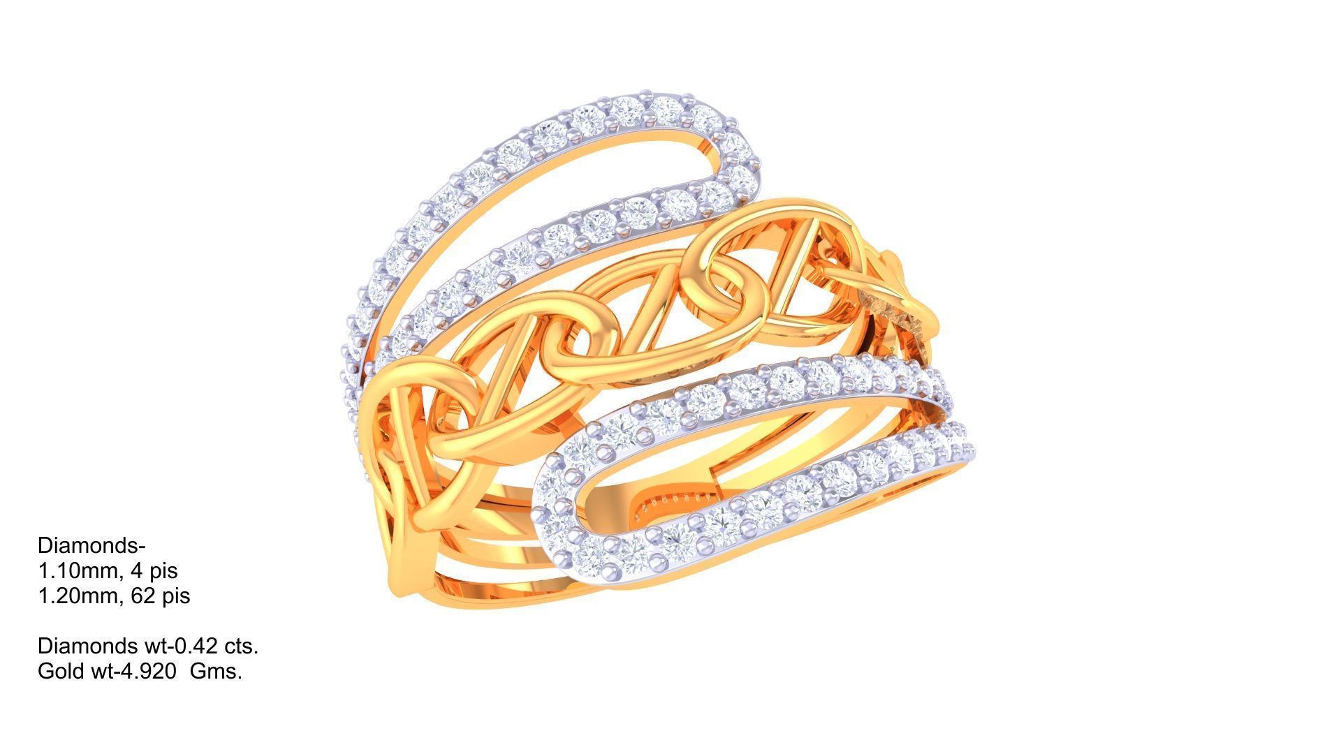 Chain Link High Jewelry Cocktail Ring 3dm stl obj mtl glb gltf 3D print model_4