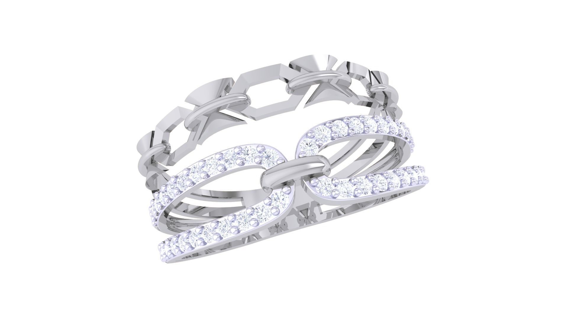 Chain Link High Jewelry Cocktail Ring 3dm stl obj mtl glb gltf 3D print model_1