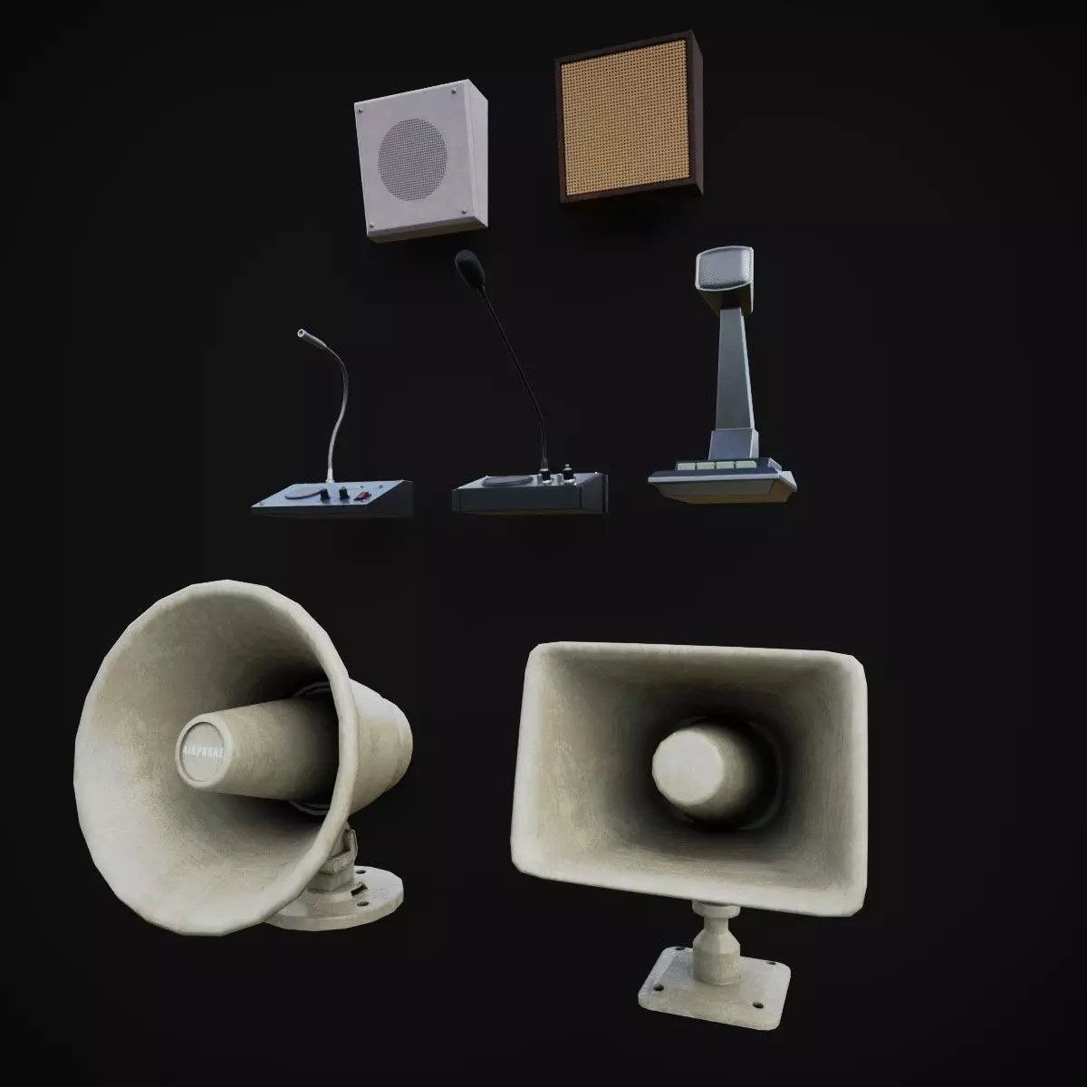 Intercom electronics speakers and microphones Low-poly 3D model_0