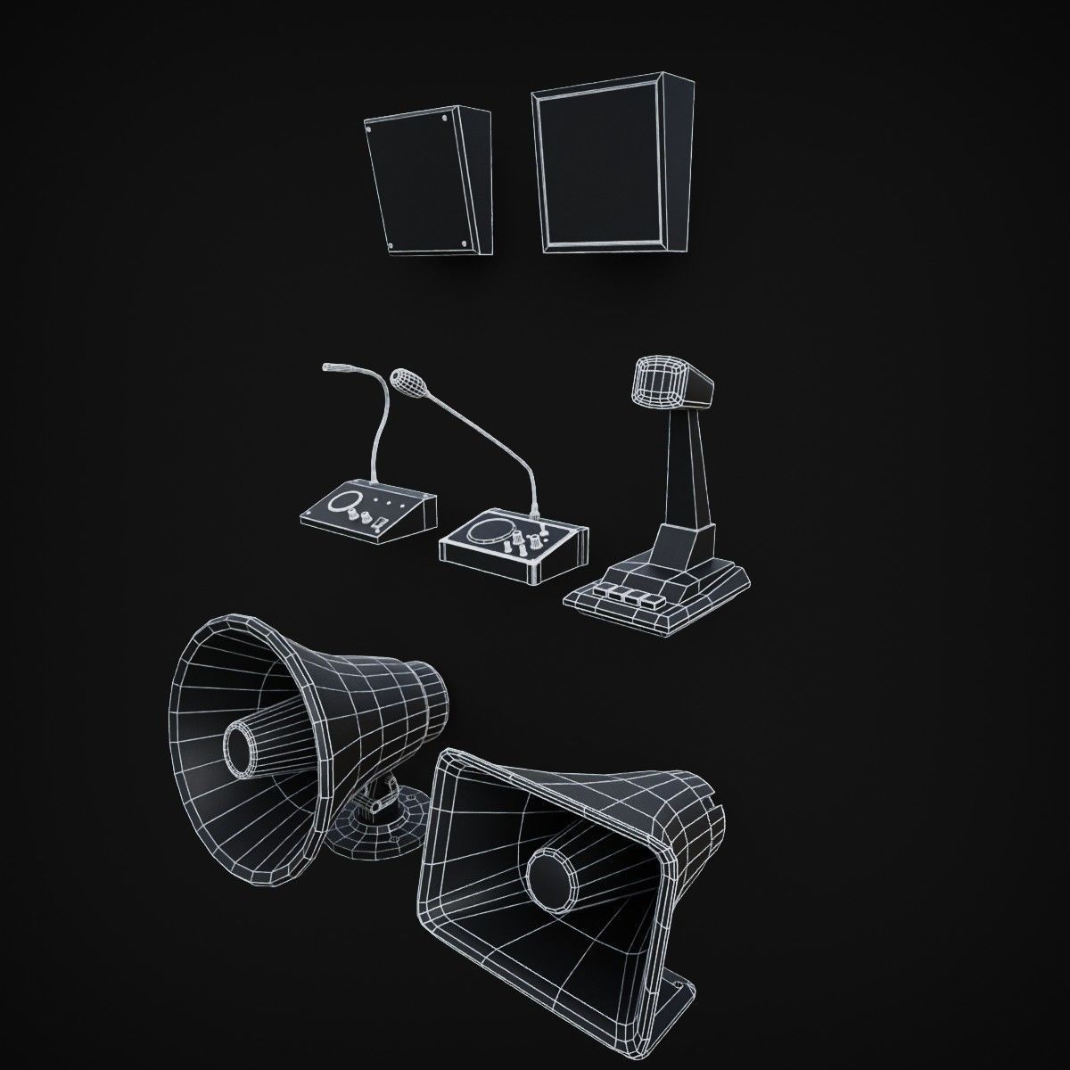 Intercom electronics speakers and microphones Low-poly 3D model_6
