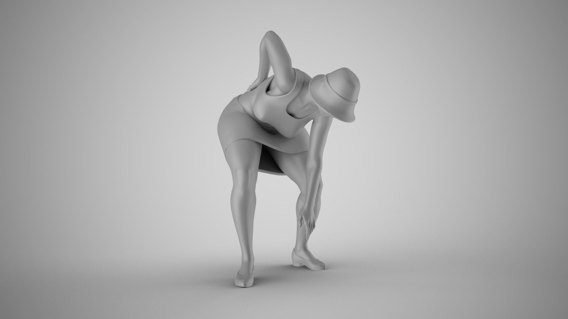 Woman Holding Waist and Bending Over 3D print model_2