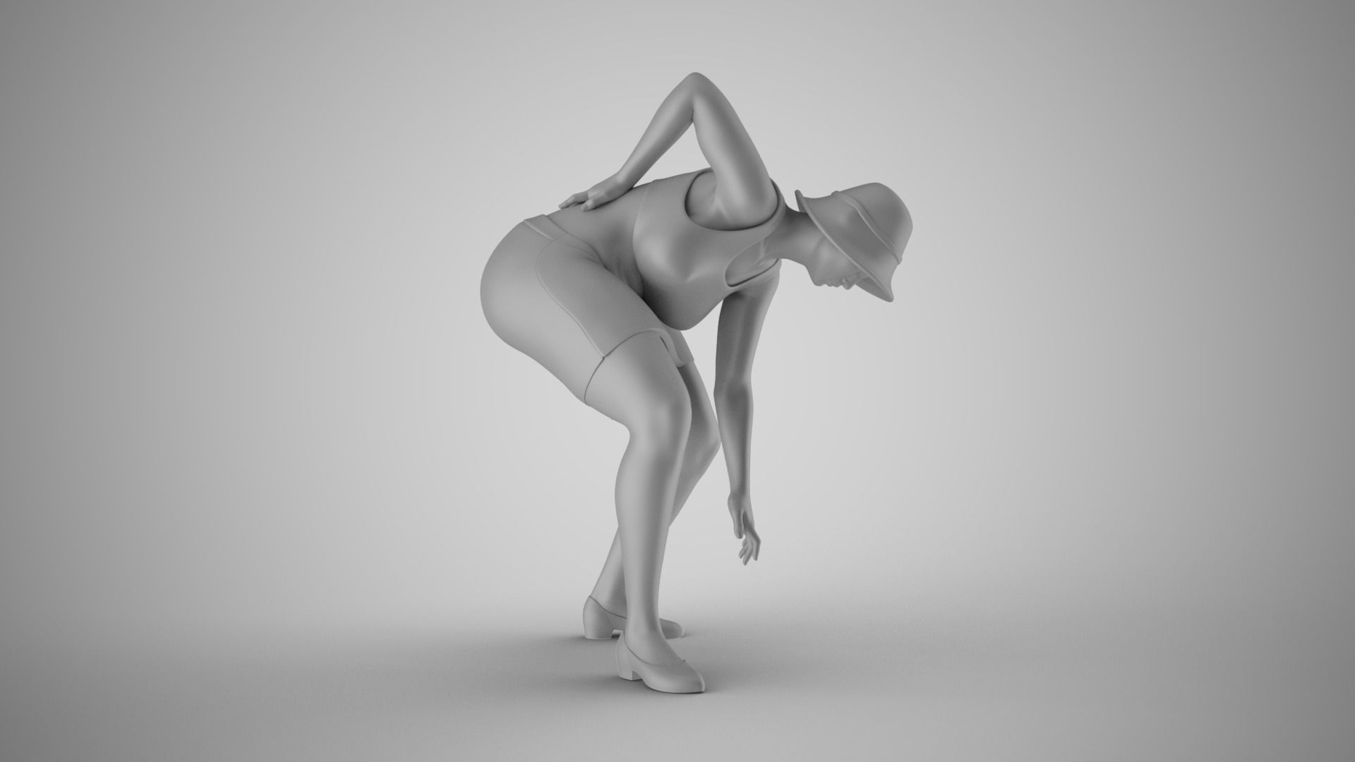 Woman Holding Waist and Bending Over 3D print model_3