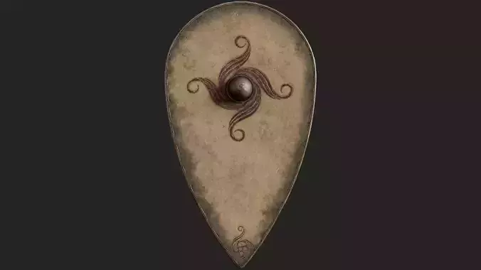 Slavic kite leather shield-painted spiral symbol Low-poly 3D model