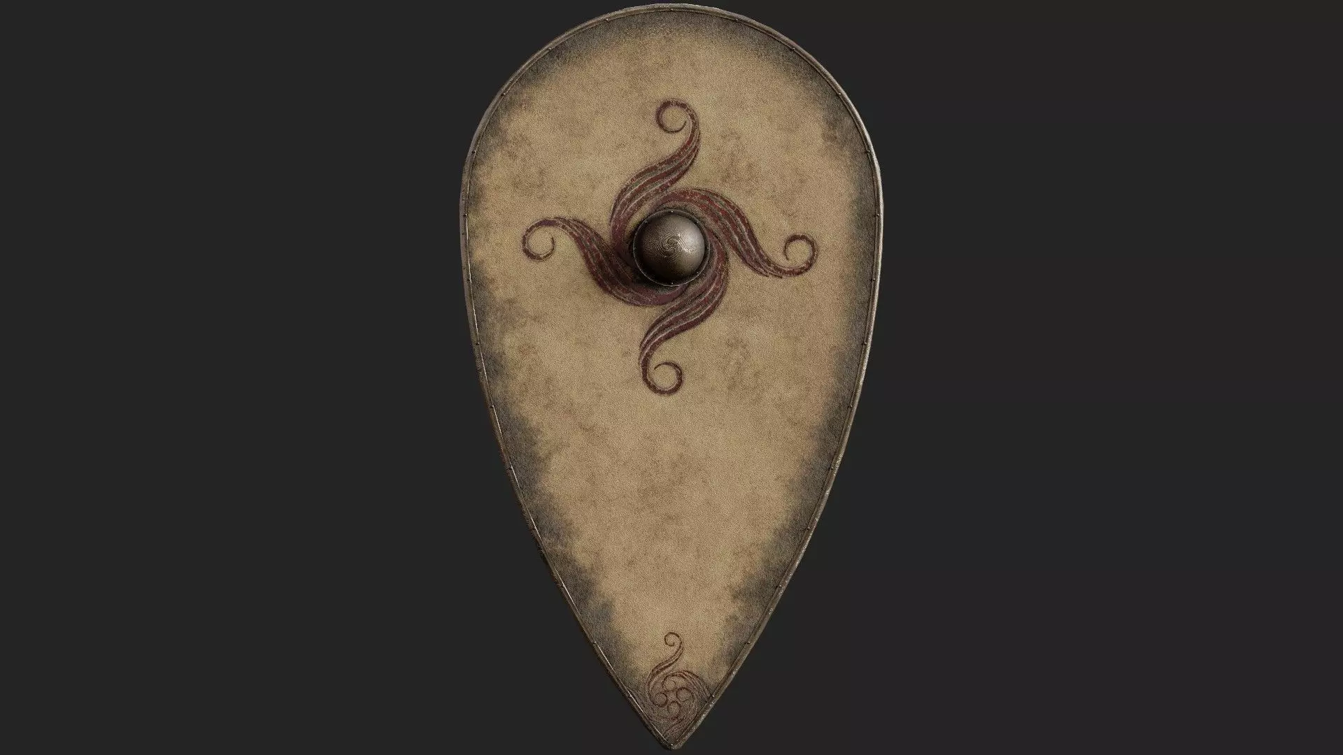 Slavic kite leather shield-painted spiral symbol Low-poly 3D model_0