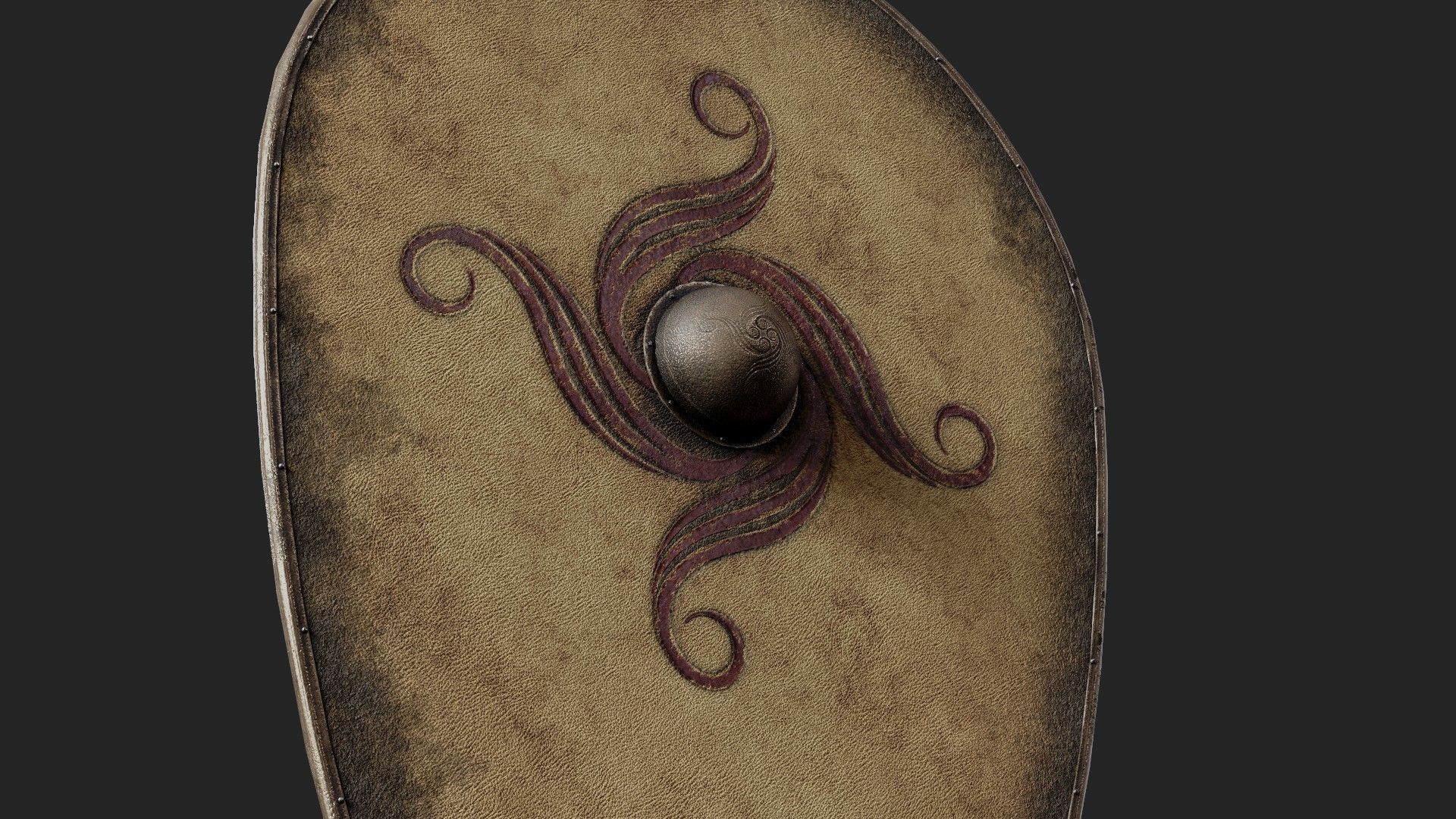 Slavic kite leather shield-painted spiral symbol Low-poly 3D model_4