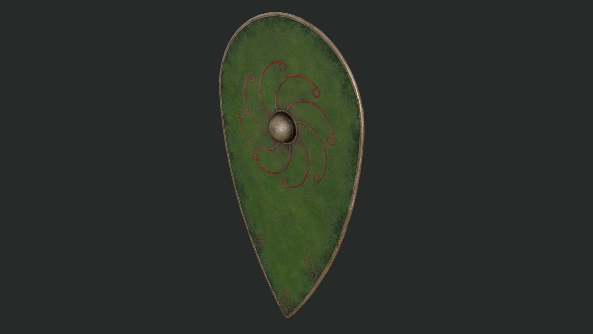 Slavic kite leather shield-painted green with spiral symbol Low-poly 3D model_5