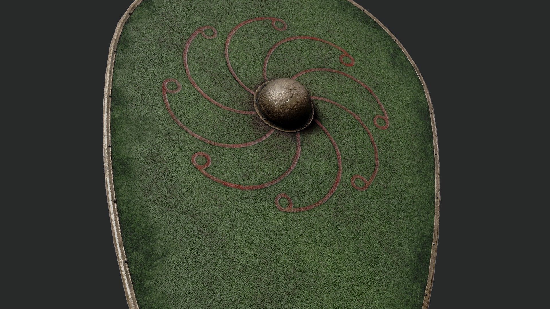 Slavic kite leather shield-painted green with spiral symbol Low-poly 3D model_4